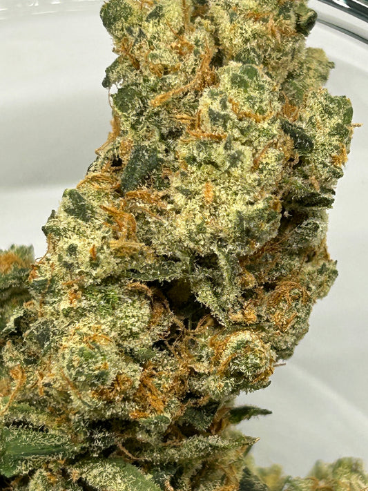 Organic Hawaiian Unicorn THCa Flower Caregiver Pharms Close Up Side